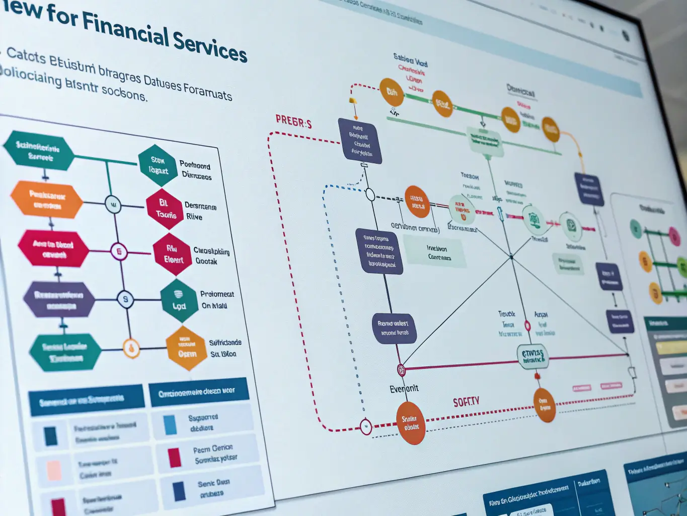 A visual representation of a complex data lineage knowledge graph, highlighting the connections and dependencies between various data points within a financial institution's systems.
