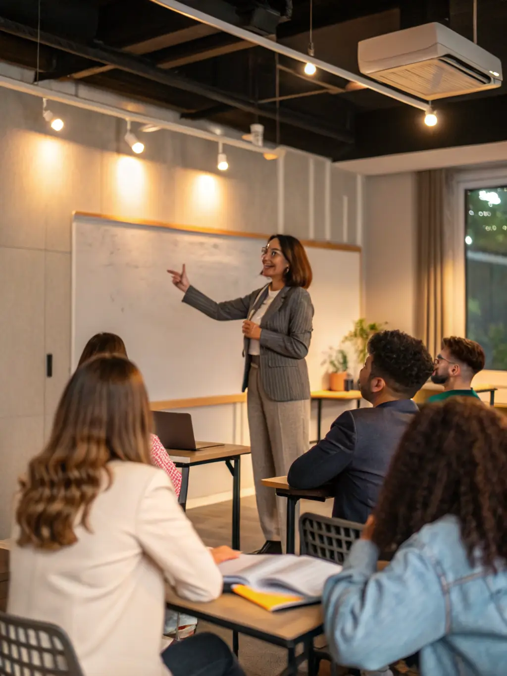 A professional instructor leading a training session on AgDBrix's automated reporting tool, with participants actively engaged in hands-on exercises.